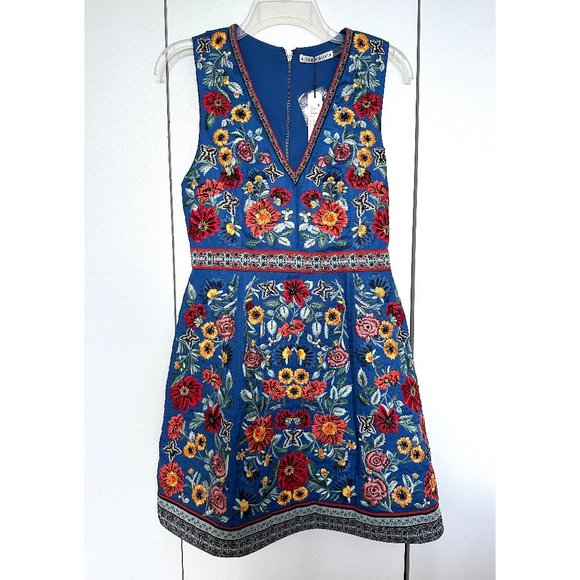 NWT Alice + Olivia Patty Embellished Mini Dress Floral Embroidered Riviera 4 - Picture 3 of 13